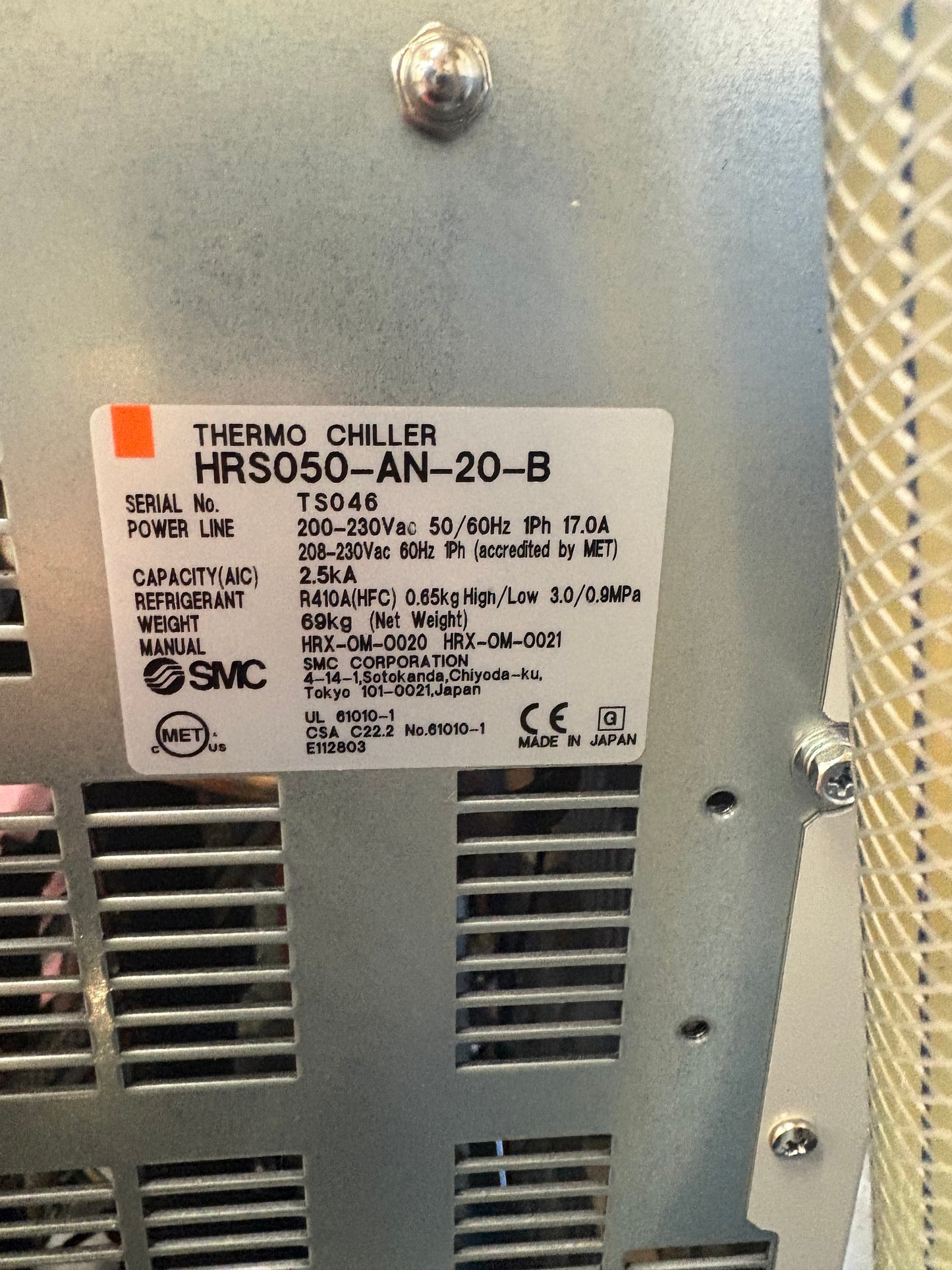 SMC HRS050-AN-20-B Industrial Chiller 5kW