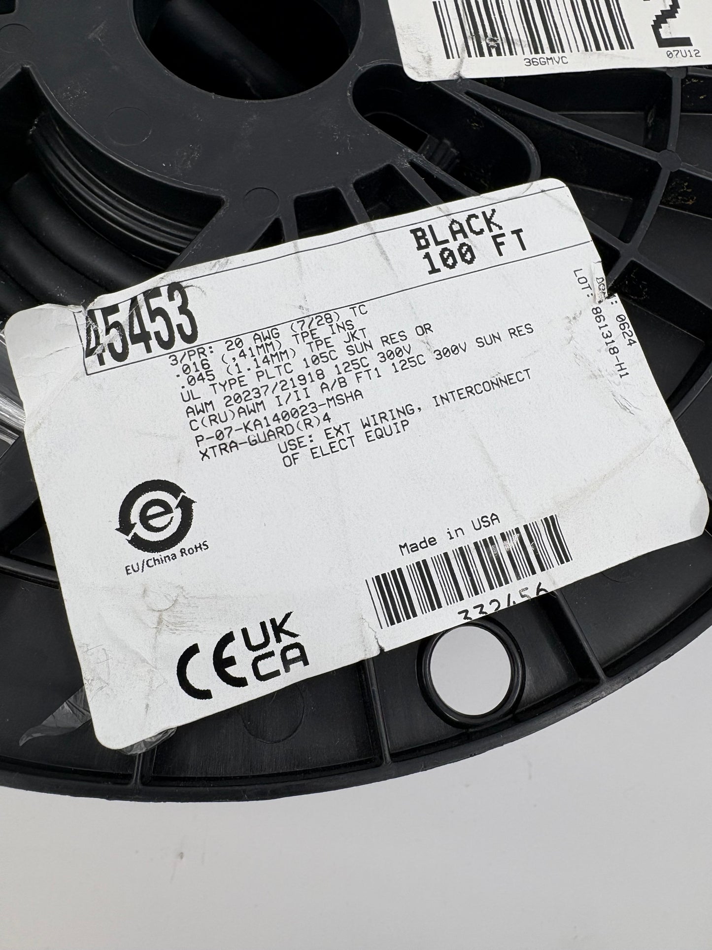 Alpha Wire 45453 | 20 AWG 3-Conductor Xtra-Guard 4 PVC Shielded Cable – Black (100 ft Spool)