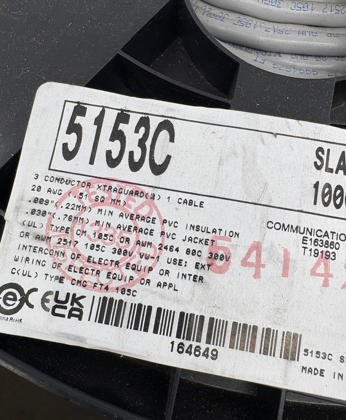 Alpha Wire 5153C | 20 AWG 3-Conductor Xtra-Guard® 1 PVC Shielded Cable – Slate (100 ft Spool)